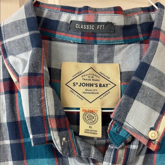 St. John's Bay Blue and Red Casual Button Down Shirt - Picture 2 of 3